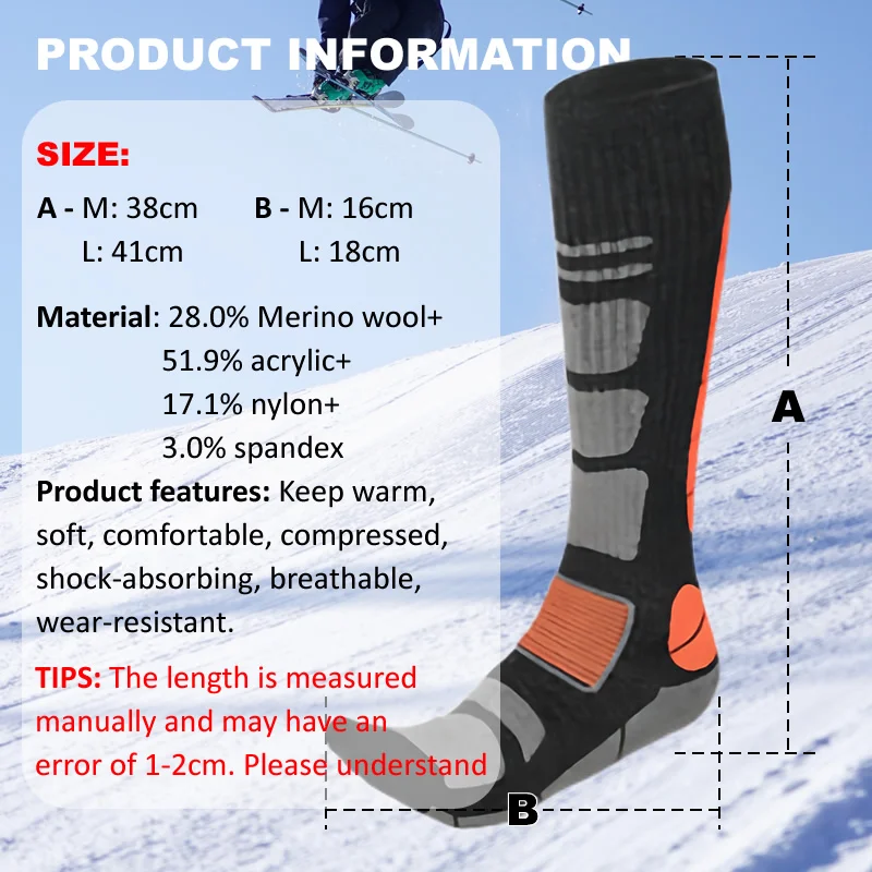 1 Pair Merino Wool Ski Socks M - Thermal Sock Winter recension och pris